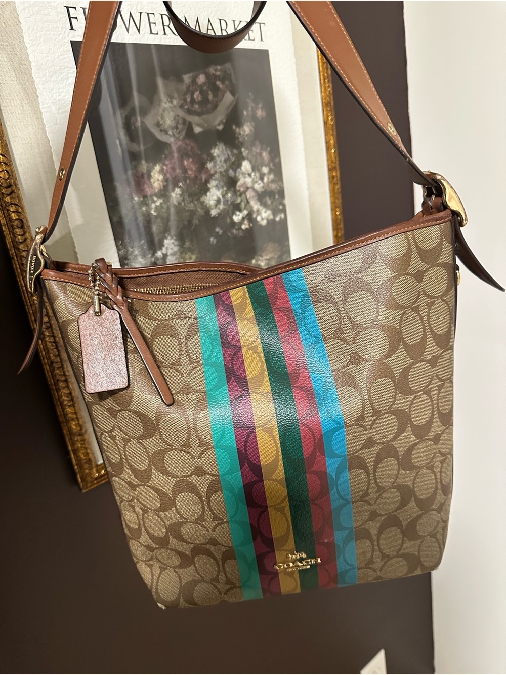Coach Val Duffle C5641 Signature Canvas Legacy Stripe Crossbody Bag - Picture 2 of 7